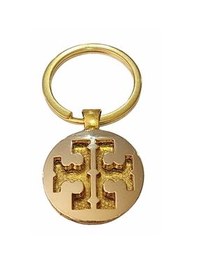 Repurposed Tory Burch Gold Logo Cutout Medallion On Keychain/Key Ring